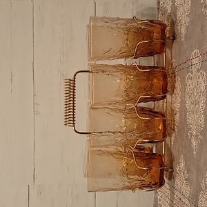 Vintage | Stunning Set of 8 Amber Glasses w/ Caddy Carrier